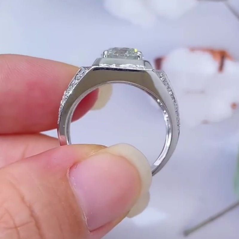 Jorrio handmade luxury round brilliant cut fully paved halo sparkle wide band men's ring