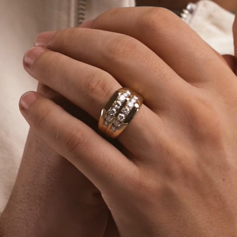 Jorrio handmade 2ct double row channel set men's wedding band  ring