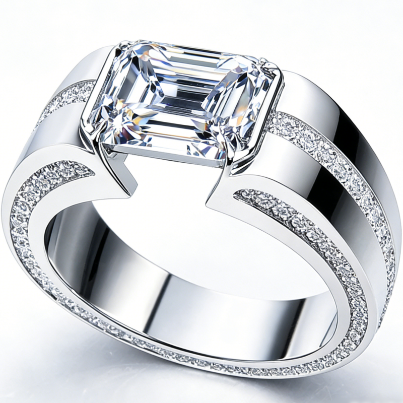 Jorrio Handmade Precision-set 3ct Emerald-cut Statement Men's Band Ring