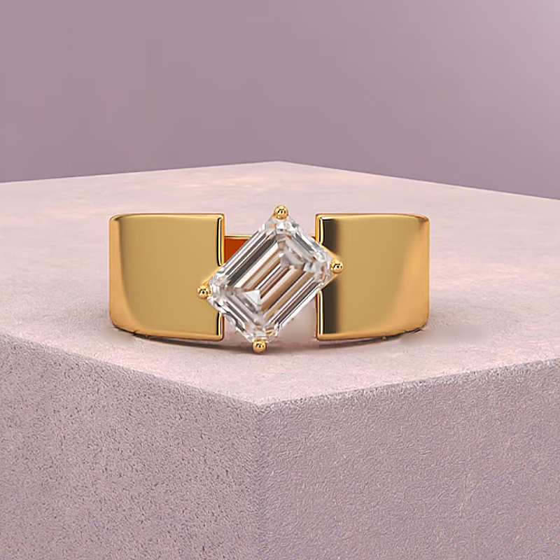 Jorrio Handmade Minimalist Emerald-cut Solitaire Men's Ring