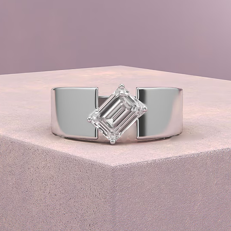 Jorrio Handmade Minimalist Emerald-cut Solitaire Men's Ring