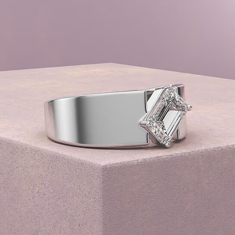 Jorrio Handmade Minimalist Emerald-cut Solitaire Men's Ring