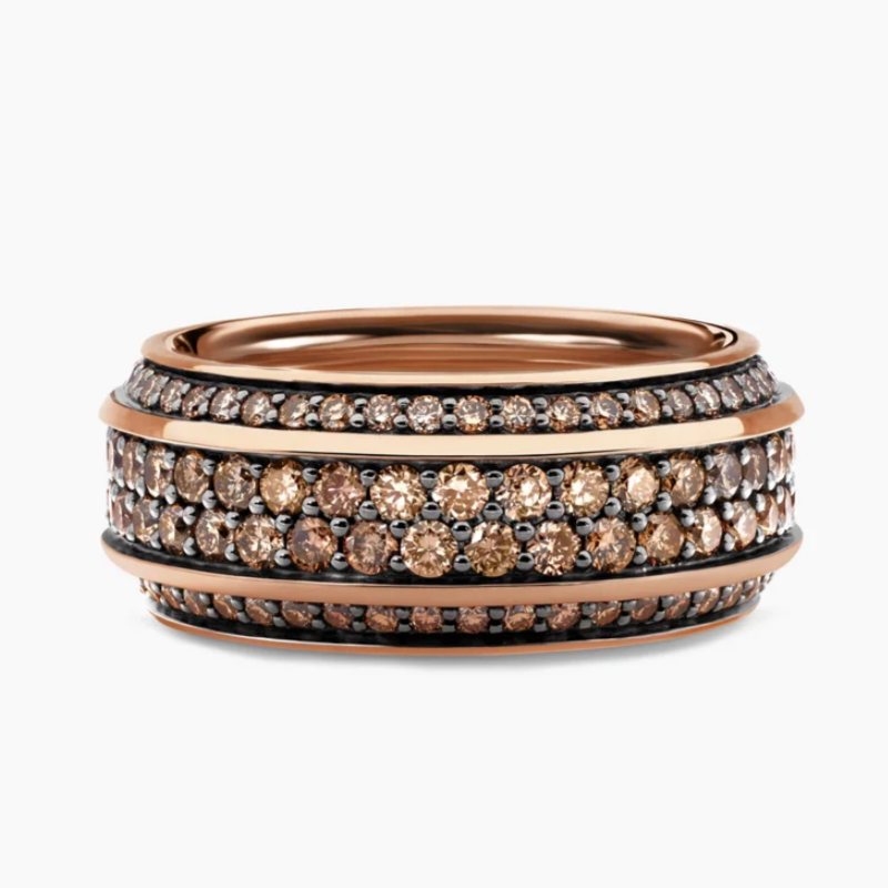 Jorrio Handmade 18K Rose Gold Plated Full Pave Chocolate CZ Classic Men's Ring