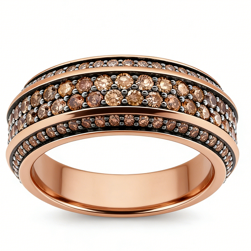 Jorrio Handmade 18K Rose Gold Plated Full Pave Chocolate CZ Classic Men's Ring