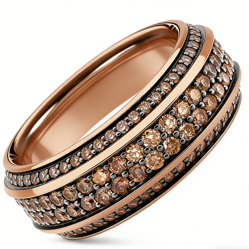Jorrio Handmade 18K Rose Gold Plated Full Pave Chocolate CZ Classic Men's Ring