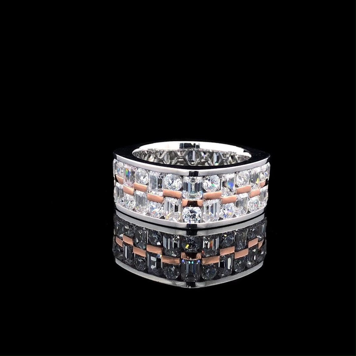 Jorrio Handmade Solid Round & Emerald Cut CZ Ring