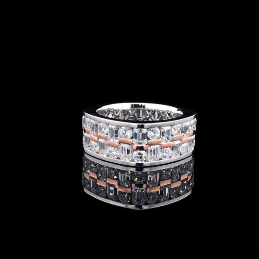 Jorrio Handmade Solid Round & Emerald Cut CZ Ring