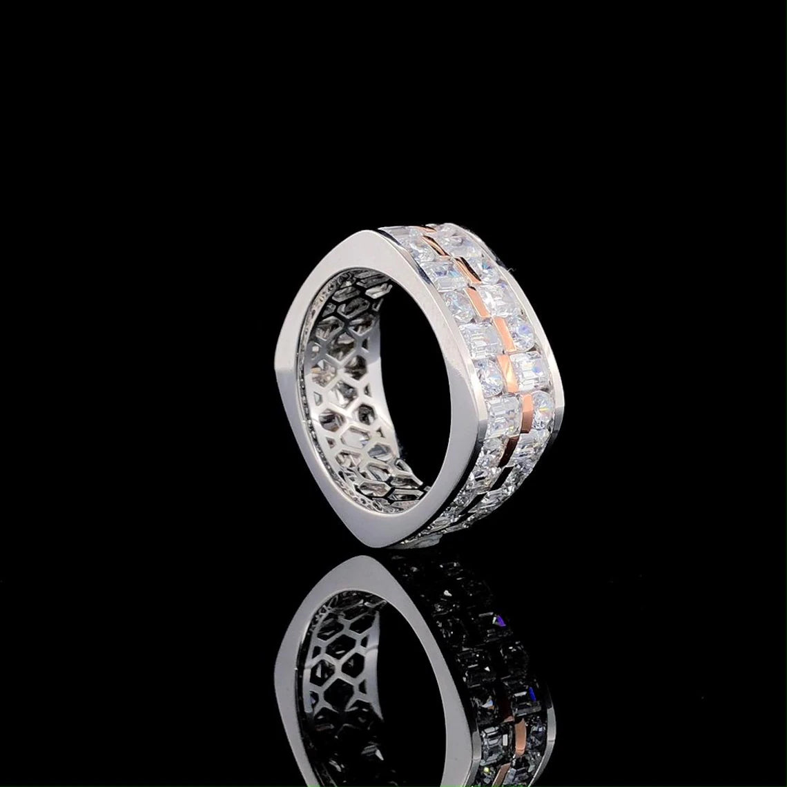Jorrio Handmade Solid Round & Emerald Cut CZ Ring