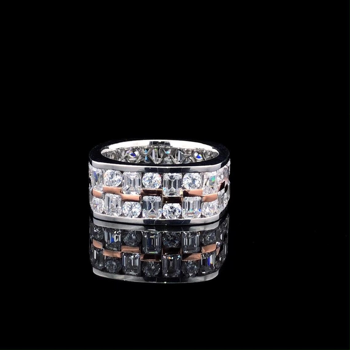 Jorrio Handmade Solid Round & Emerald Cut CZ Ring