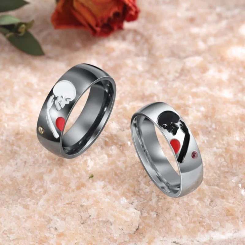 Jorrio Handmade Personalized Skull Sterling Silver Anniversary Couple Rings Set