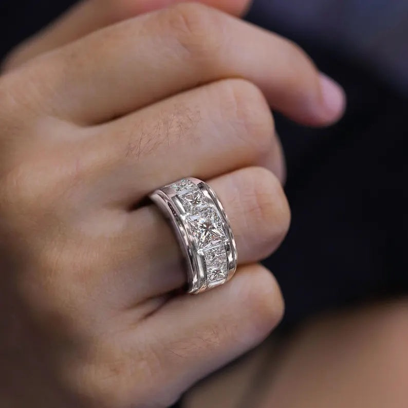 Jorrio Handmade Moissanite Princess Cut Unique Men's Wedding Ring
