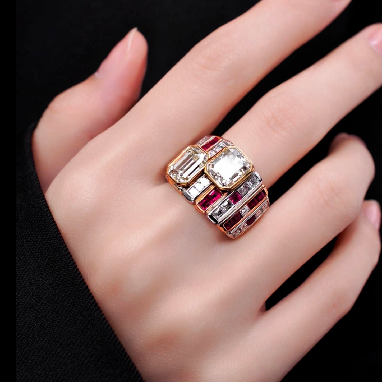 Jorrio Handmade Ruby Emerald&Radiant Cut Glamorous Ring