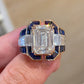 Jorrio Handmade Classic Emerald Cut with Sapphire Accents Men's Ring