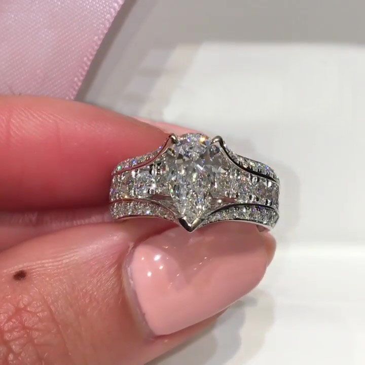 Jarrio Rings Jorrio handmade pear cut created diamond sterling silver engagement ri ...