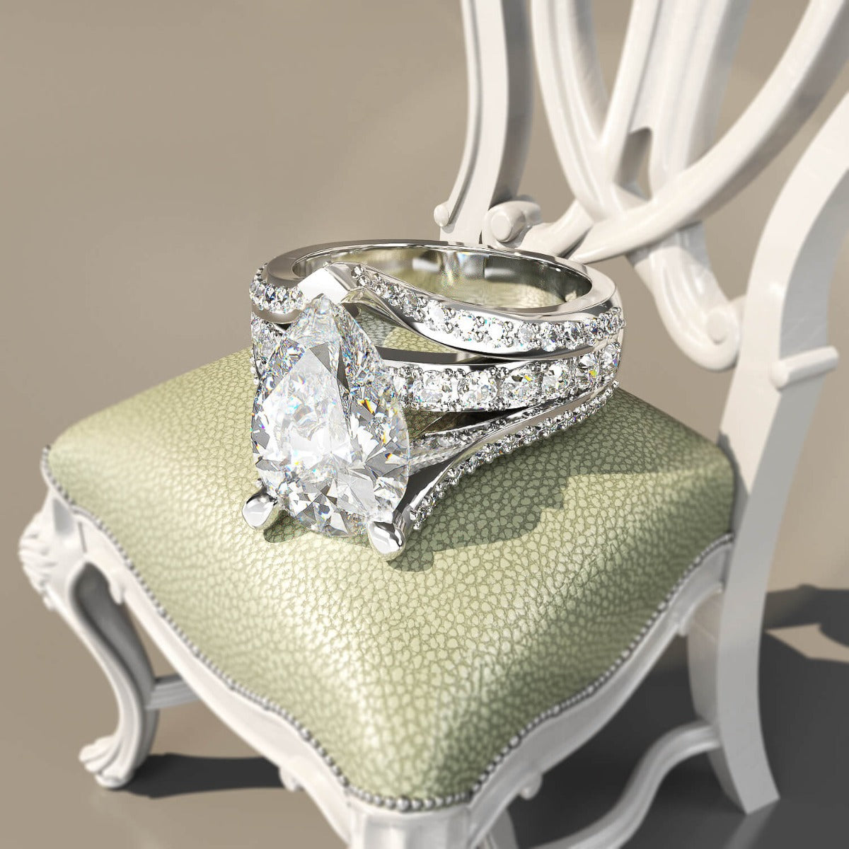 Jarrio Rings Jorrio pear cut diamond with wave band sterling silver engagement ring ...