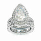Jorrio handmade created diamond pear cut halo sterling silver wedding bridal set