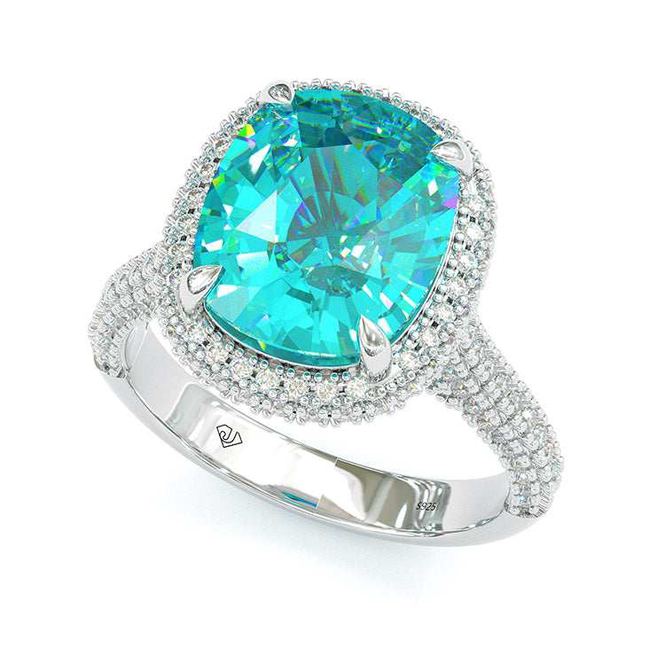 Jorrio cushion cut Paraiba gemstone handmade vintage engagement ring