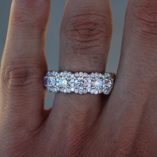 Jorrio handmade round cut halo created diamond sterling silver women's band