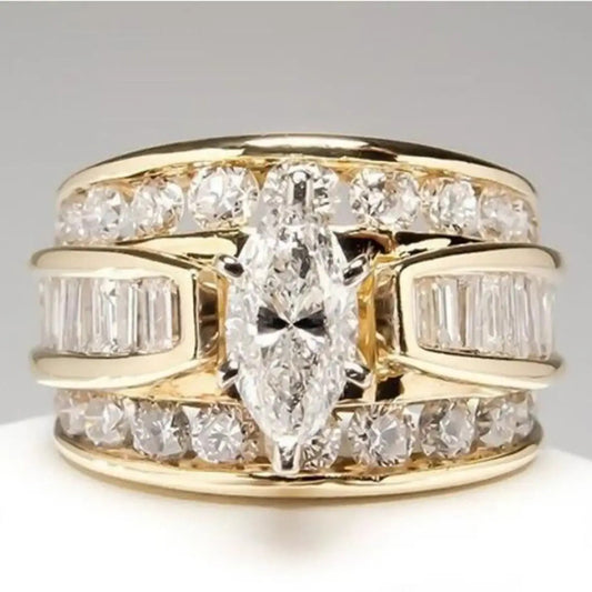 Jorrio handmade created diamond marquise cut gold plated anniversary ring wedding ring