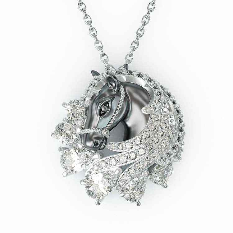 Jorrio Handmade Classic Horse Sterling Silver Diamond Necklace