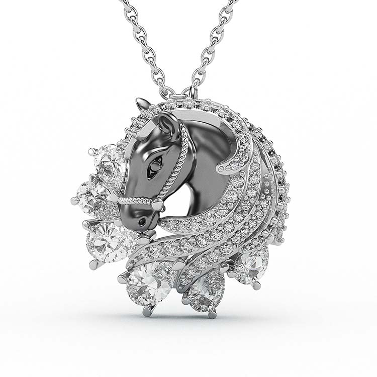 Jorrio Handmade Classic Horse Sterling Silver Diamond Necklace