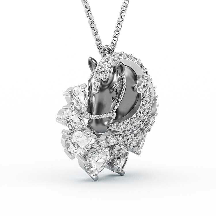 Jorrio Handmade Classic Horse Sterling Silver Diamond Necklace