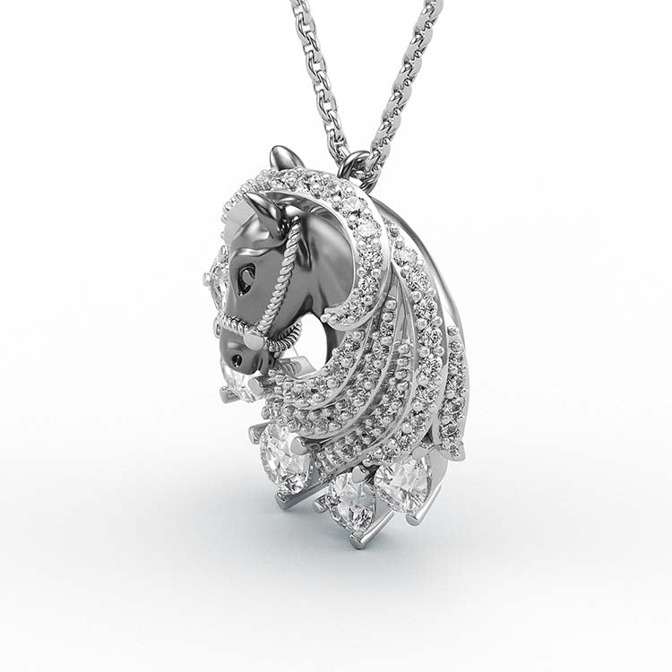 Jorrio Handmade Classic Horse Sterling Silver Diamond Necklace