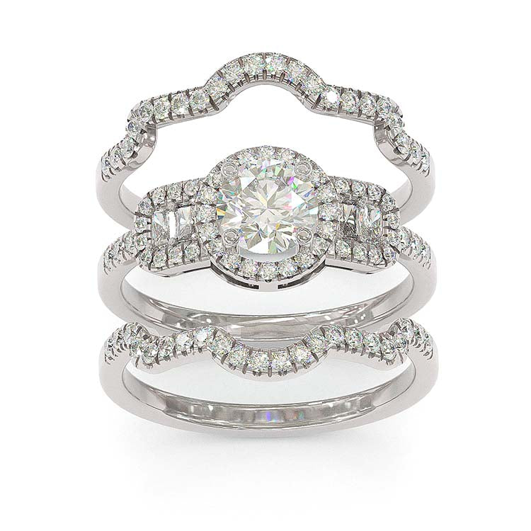 Jorrio handmade round cut halo vintage sterling silver bridal set