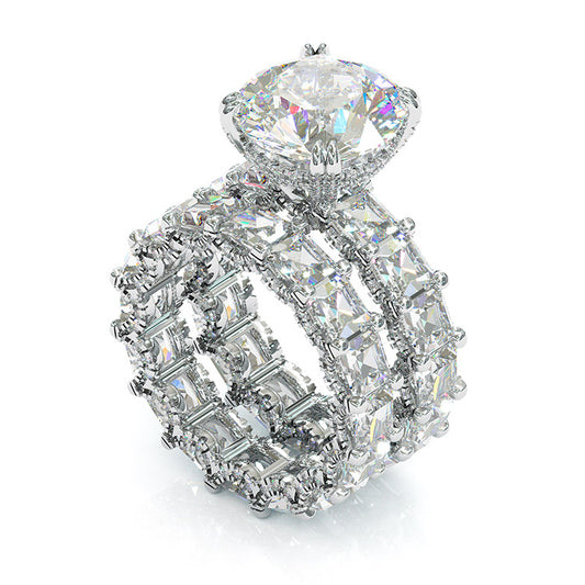 Jorrio round cut vintage sterling silver created diamond bridal set wedding ring