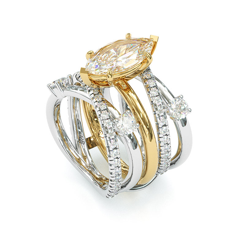 Jarrio Rings Jorrio 3ct marquise cut two tone wedding ring anniversary ring bridal ...
