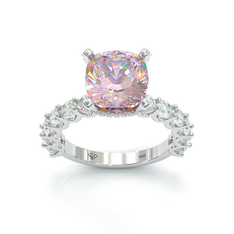 Jorrio handmade created diamond cushion cut sterling silver engagement ring