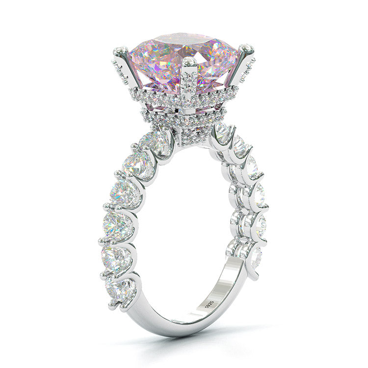 Jorrio handmade created diamond cushion cut sterling silver engagement ring