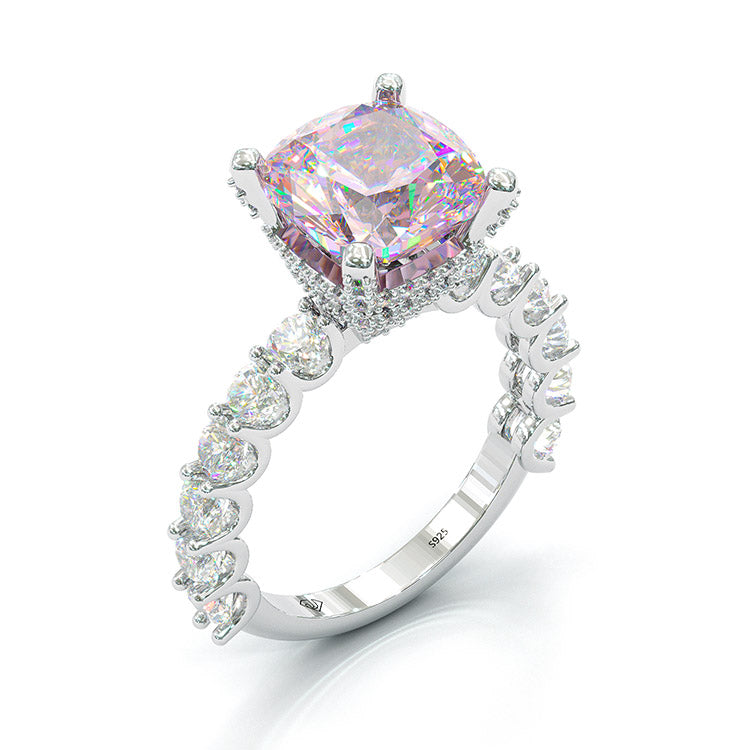 Jorrio handmade created diamond cushion cut sterling silver engagement ring