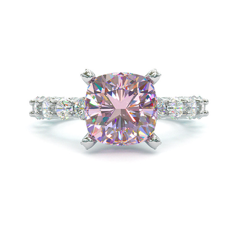 Jorrio handmade created diamond cushion cut sterling silver engagement ring