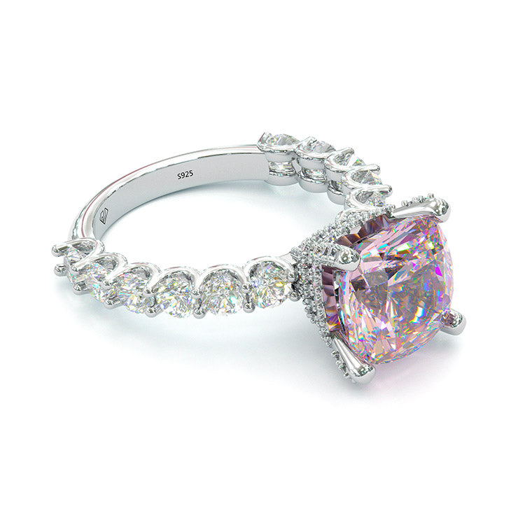 Jorrio handmade created diamond cushion cut sterling silver engagement ring