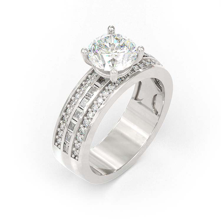 Jorrio Round cut Wide Band Diamond wedding Sterling Silver wedding ring