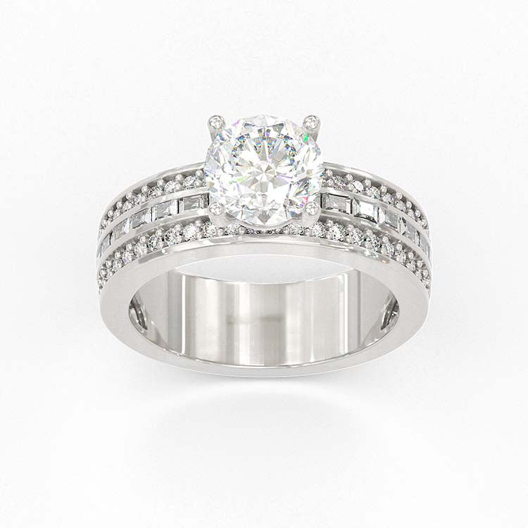 Jorrio Round cut Wide Band Diamond wedding Sterling Silver wedding ring