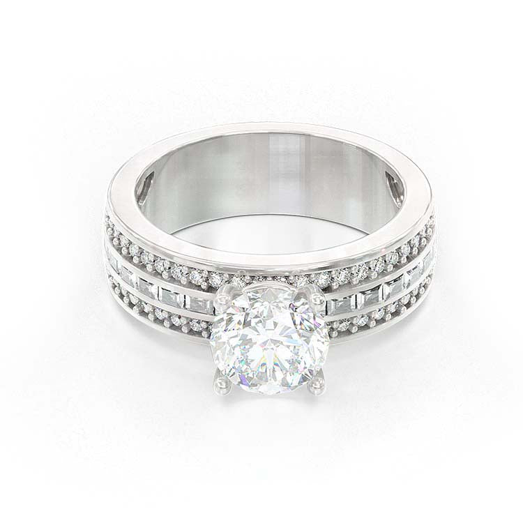 Jorrio Round cut Wide Band Diamond wedding Sterling Silver wedding ring