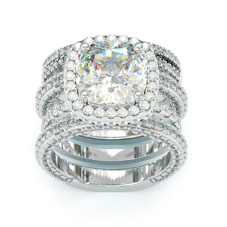 Jarrio Rings Jorrio handmade cushion cut 4 pcs halo sterling silver wedding ring br ...