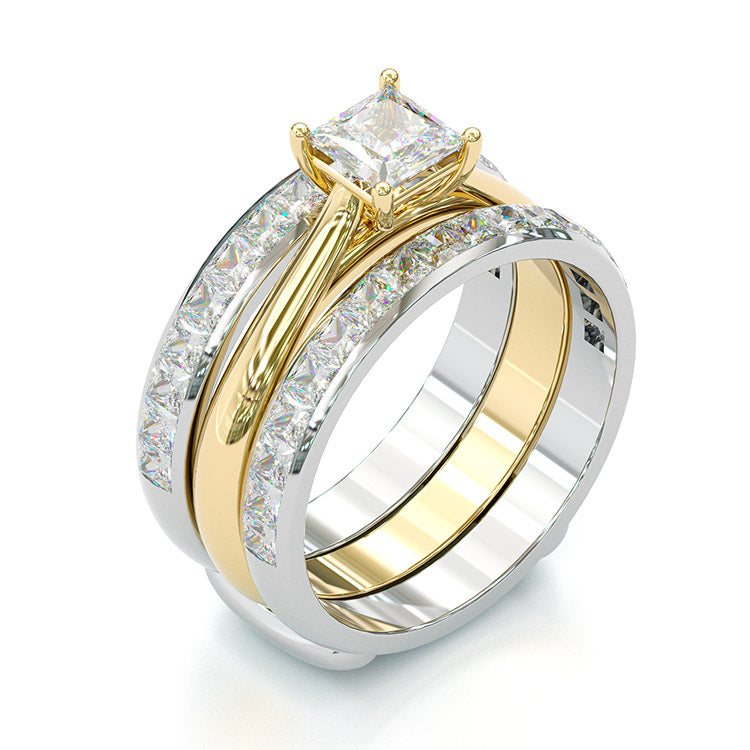 Jorrio princess cut Moissanite two tone anniversary ring wedding ring bridal set