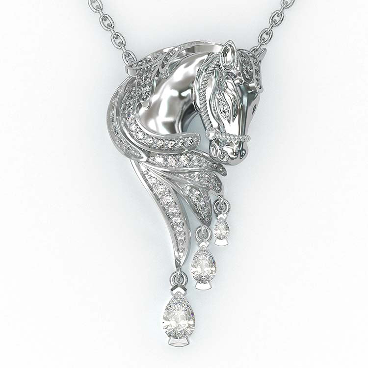 Jorrio Handmade Classic Horse Sterling Silver Diamond Necklace