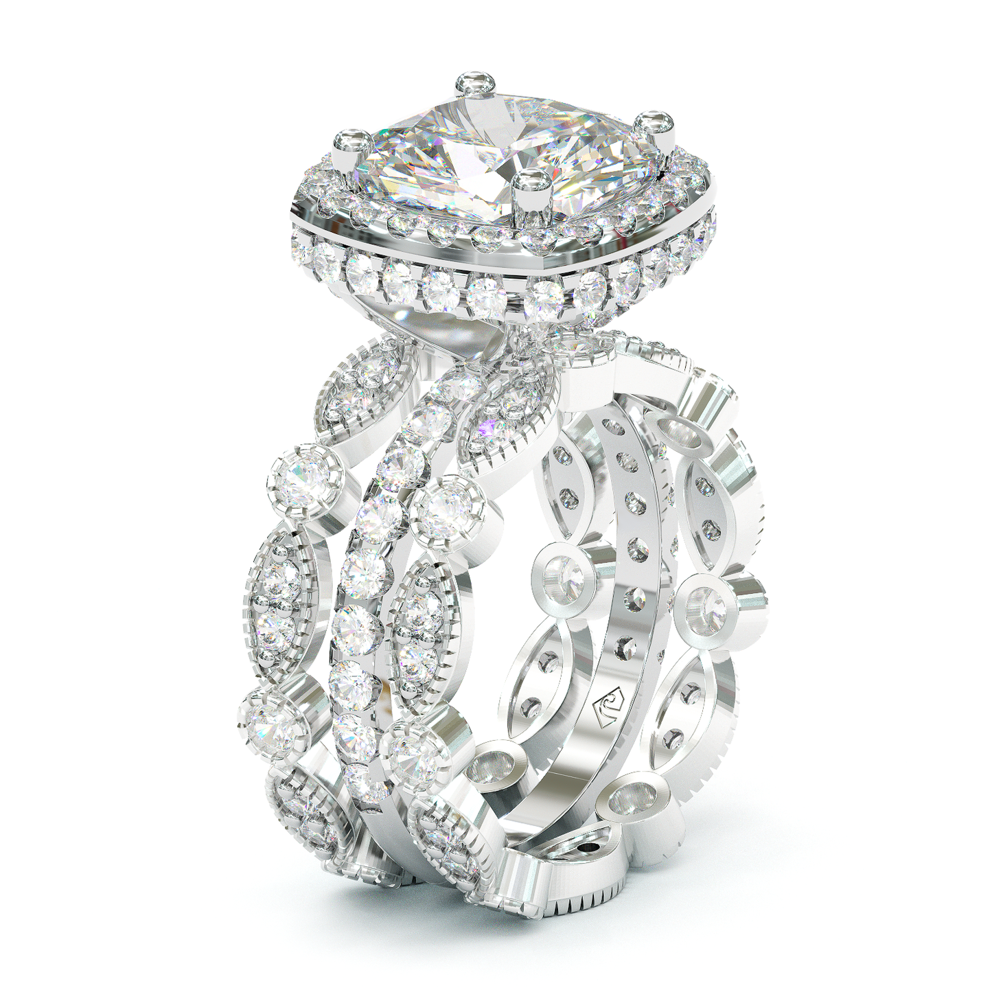 Jorrio handmade created diamond cushion cut sterling silver bridal set