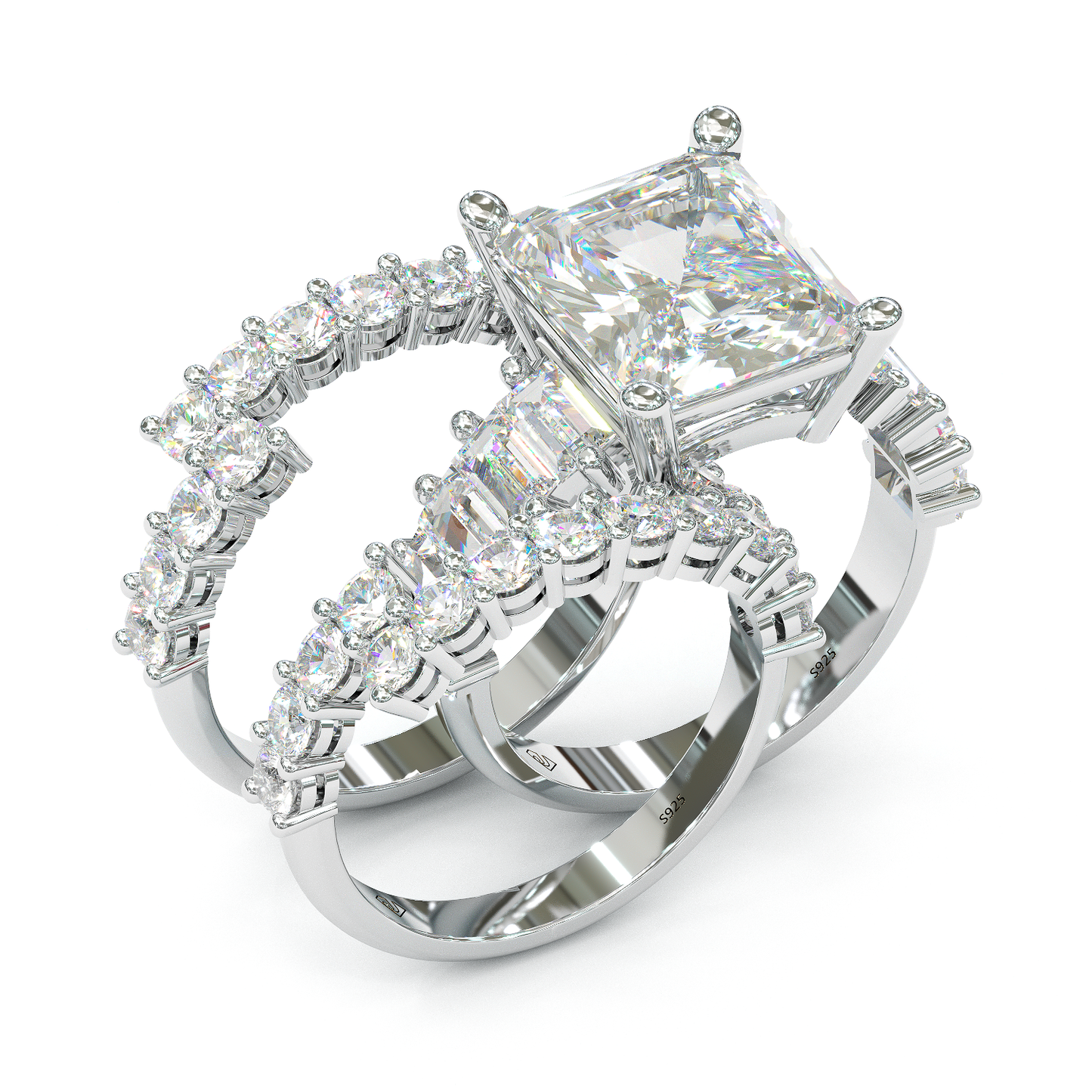 Jorrio handmade diamond vintage radiant cut wedding ring 3pcs bridal set