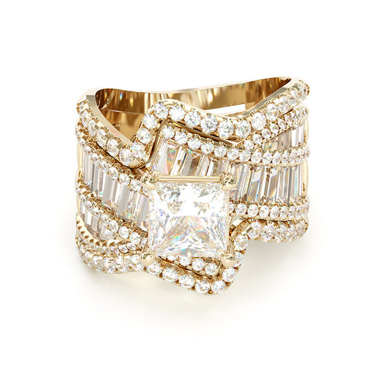 Jorrio handmade vintage princess cut anniversary ring wedding ring gold bridal set
